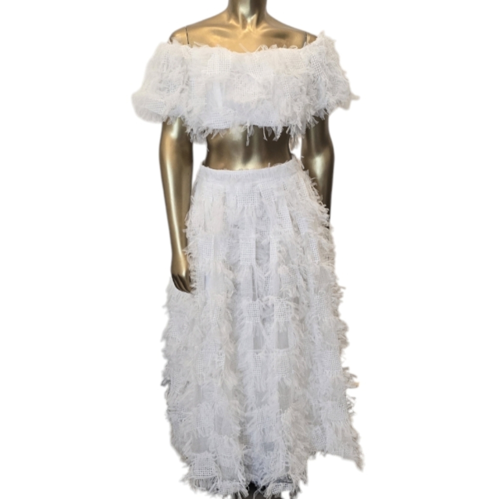 White Ruffled Tulle Two Piece